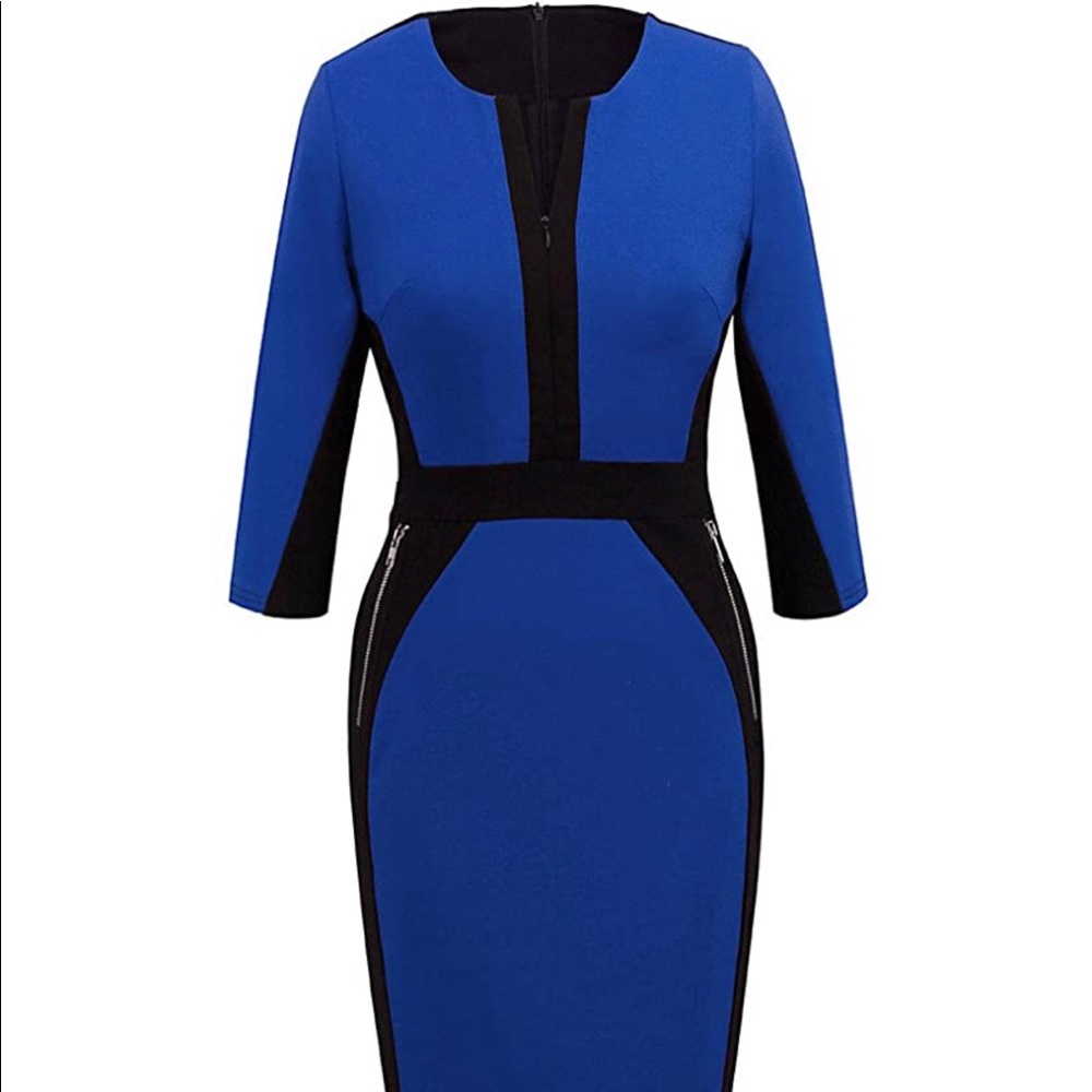 Blue/ black Stretch Tunic Pencil Dress